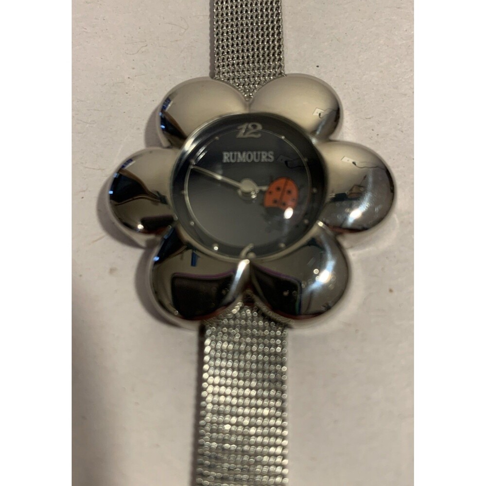 y2k Rumours Ladybug Flower Watch Silvertone Vintage Working Statement